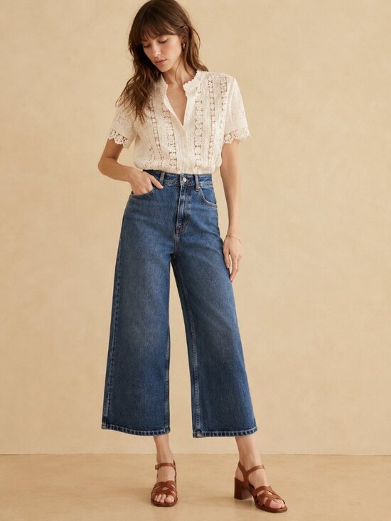 Sezane Denim - Sézane Le Crop Wide Leg Jeans Size 34 NWT High Rise Cropped Blue Denim 7/8